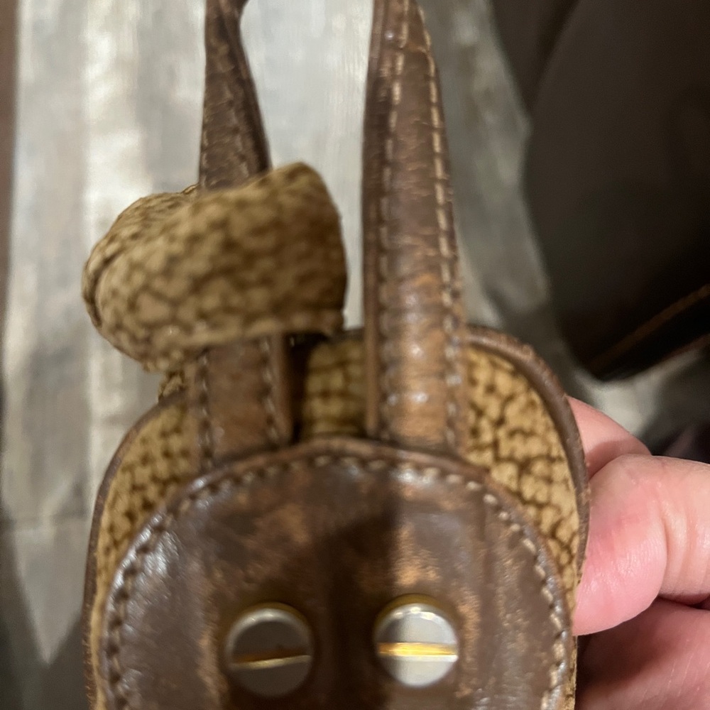 Vintage Borbonese OP Shoulder Bag Brown Made in Italy Textured Leather Trim Bag - Picture 10 of 12